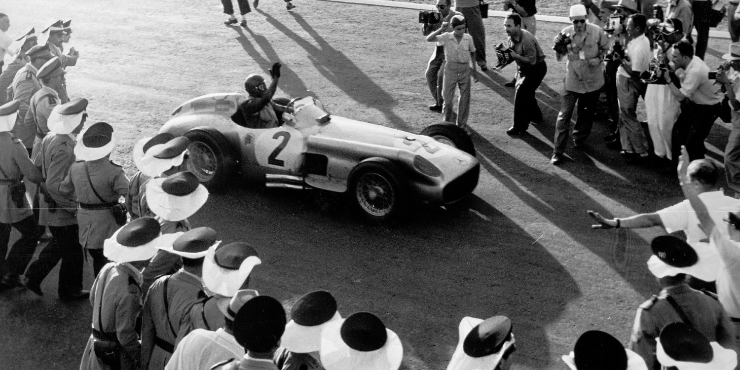 One of only two drivers to finish in the car they started, Fangio was hailed the victor at the Buenos Aires Autodromo at a speed of 77.509 mph. DaimlerAG